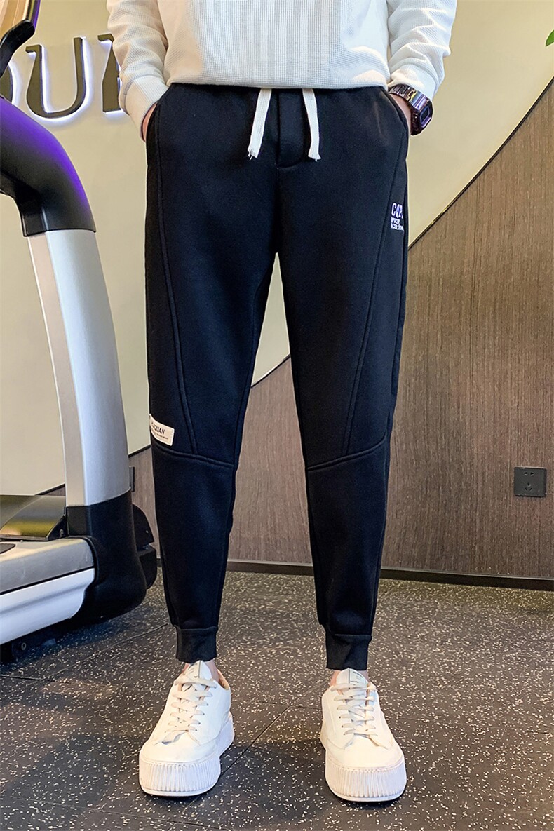 卫裤加绒冬季大码休闲裤男潮牌抽绳束脚裤运动裤508K100加绒P58,男装休闲裤,星座901