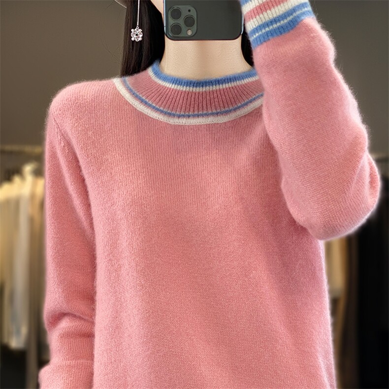 半高领羊毛衫女套头2024秋冬新款洋气打底衫加厚慵懒风宽松,女装羊毛衫,蒙特羊绒