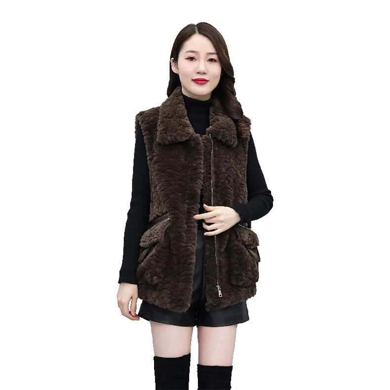 时尚保暖仿羊羔毛马甲女冬季新款韩版百搭显瘦短款外套加厚无袖背心,女装马甲,天丽