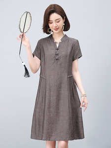 中年妈妈天丝短袖高端连衣裙女夏时尚大码宽松巨好看洋气提花裙子图片