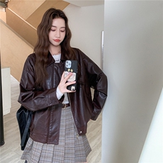 炸街气质感深棕色皮衣短外套女春秋2025新款小个子PU夹克机车爆款，女装皮衣，2C217