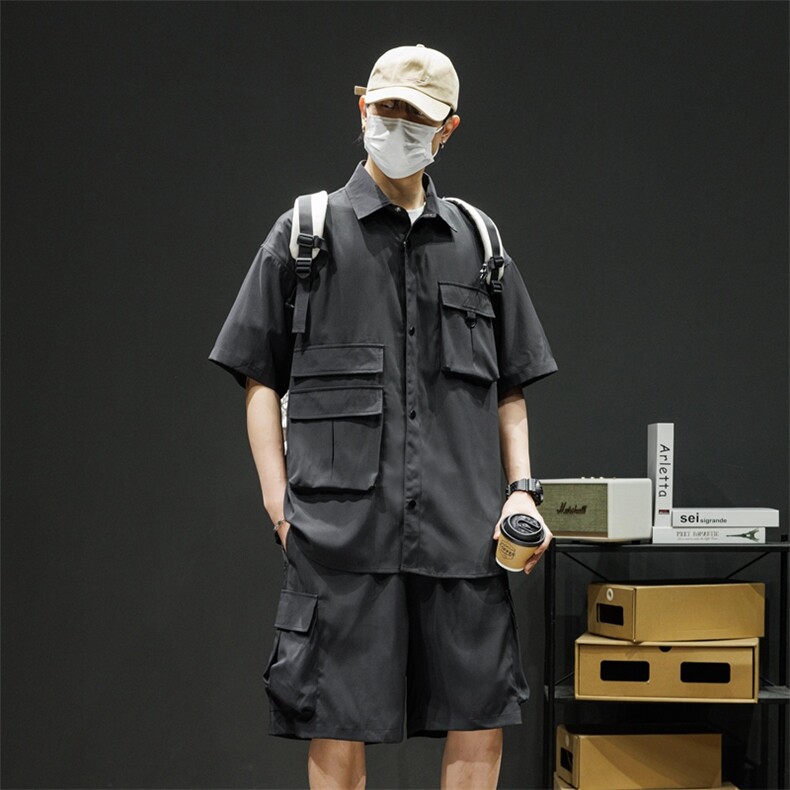短袖衬衫男新款夏季薄款透气搭配一套短裤宽松翻领衬衣TZ077-P88图片