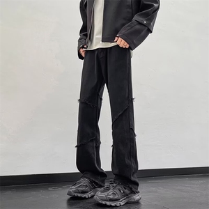美式vibe高街毛边牛仔裤男秋季新款潮牌宽松直筒显瘦阔腿裤子A141图片