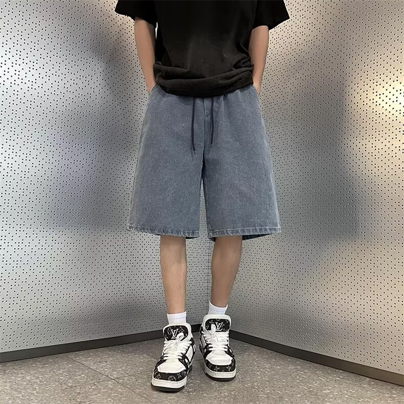 牛仔短裤男士夏季抽绳潮流微阔休闲裤潮牌百搭五分裤子KE41-P34,男装休闲裤,星座1109-3