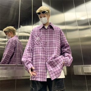 格子长袖衬衫男2024春季新款美式oversize宽松衬衣WC6001-P45图片