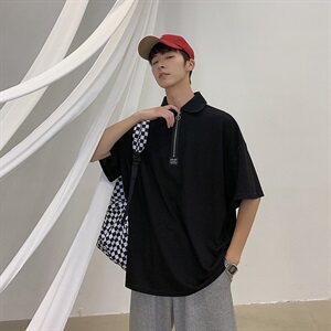 19夏装港风新款ins潮流拼色宽松polo衫韩版个性短袖T恤PL01/图片