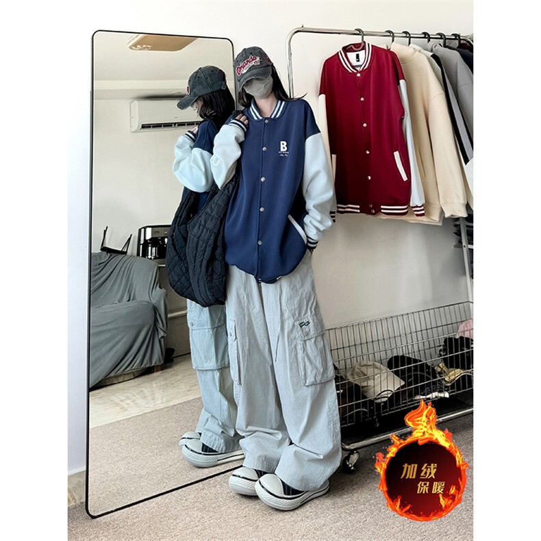 抖音得物高品质重磅全棉二开360克立领棒球服开衫卫衣外套1204,女装短外套,电商A486