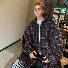 春秋日系复古毛呢潮牌格子衬衫男长袖韩版潮流情侣百搭休闲外套潮，男装夹克，星座601-2