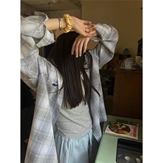 时尚ins新款无品牌文艺防紫外线长袖韩系防晒格纹衬衫女潮流流行，男装防晒衣，星座506A