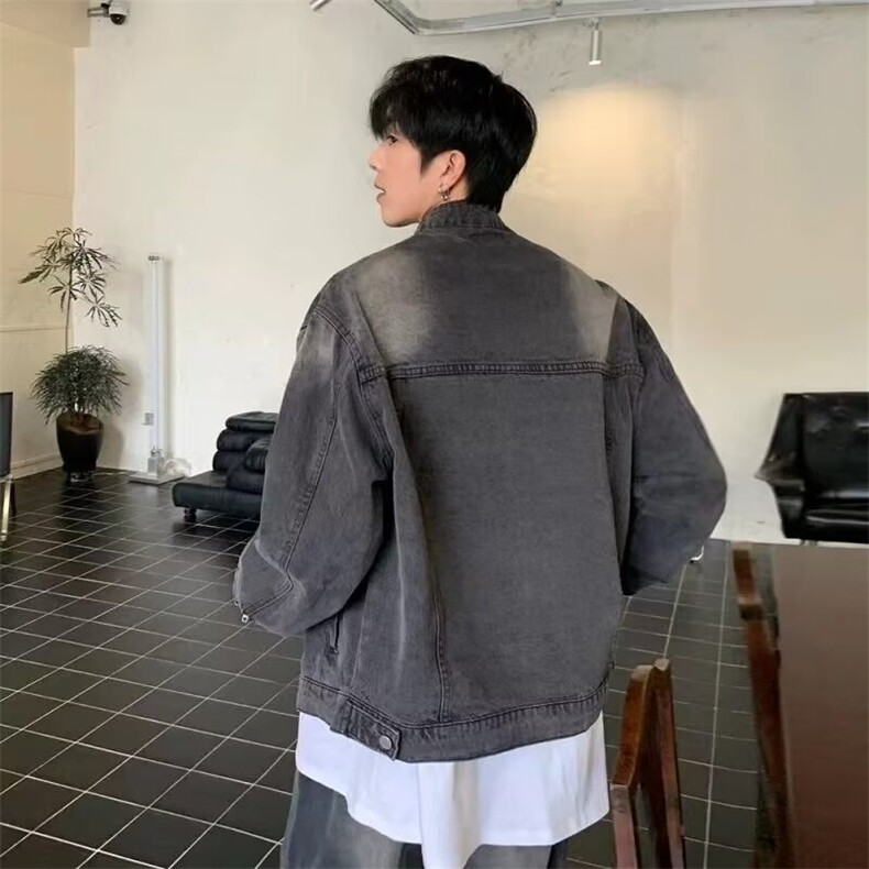春秋水洗重磅拉链黑灰牛仔夹克男士痞帅高级感底特律工装美式外套,男装工装外套,星座1210-1