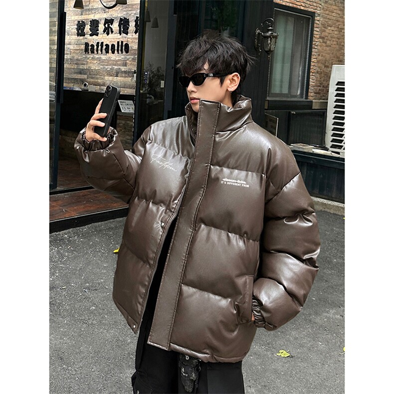 冬季新款棉衣保暖上衣宽松加厚PU皮韩版ins潮牌立领棉袄HY685TP85,男装棉衣,电商A102B