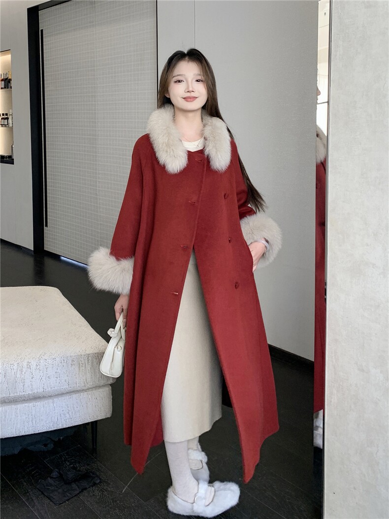 现货新款2177-P450-K669双面羊绒大衣圣诞红,女装双面呢大衣,韩然一族