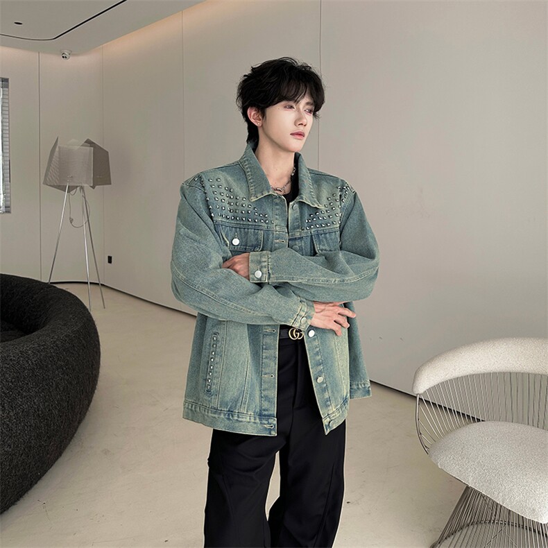 春秋美式复古牛仔外套男重工铆钉做旧慵懒休闲夹克JK08644-P73,男装工装外套,星座308B-2