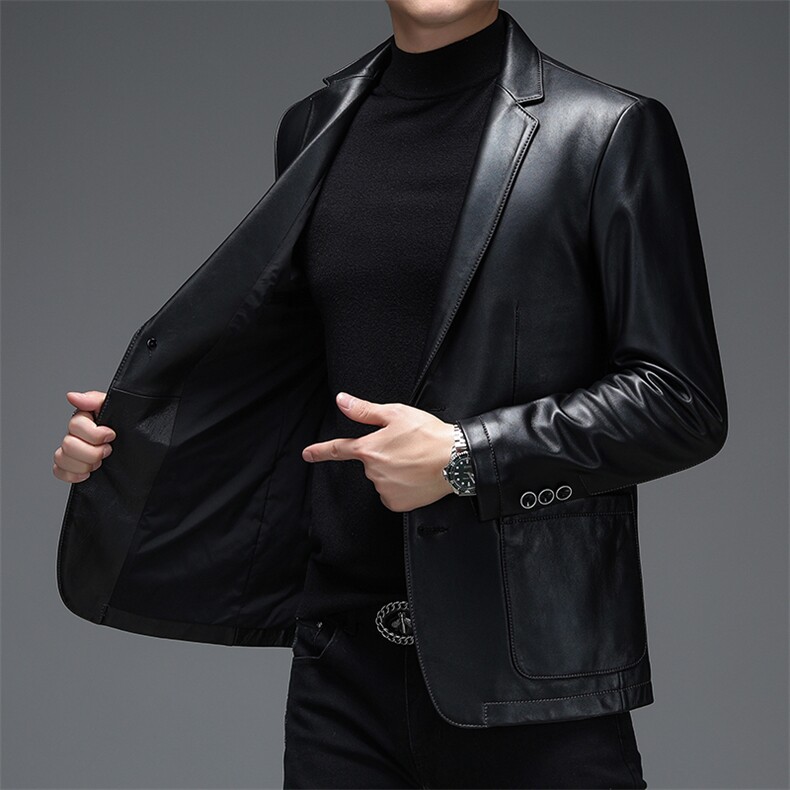 WL-S2111男式2023秋季新款翻领西装头层牛皮皮衣男西服P600，男装皮衣，电商B360