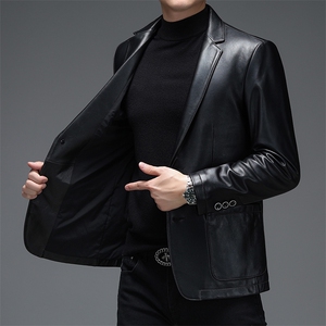 WL-S2111男式2023秋季新款翻领西装头层牛皮皮衣男西服P600图片