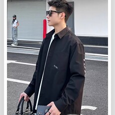 字母印花美式衬衫外套男春秋季韩版痞帅高级感日系休闲长袖衬衣潮，男装衬衫，星座506A