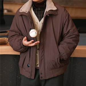 格纹拼接假两件棉服外套男女春秋冬季加厚保暖夹克翻领TT201 P85图片