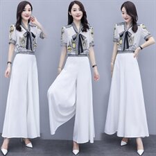 时尚新款两件套装女2021夏季数码印花套装阔腿裤，女装套装/套裙，橙子家