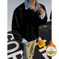 重磅加绒硬挺boxy男女美式高街假两件衬衫领长袖卫衣POLO领打底衫，男装T恤，电商A486