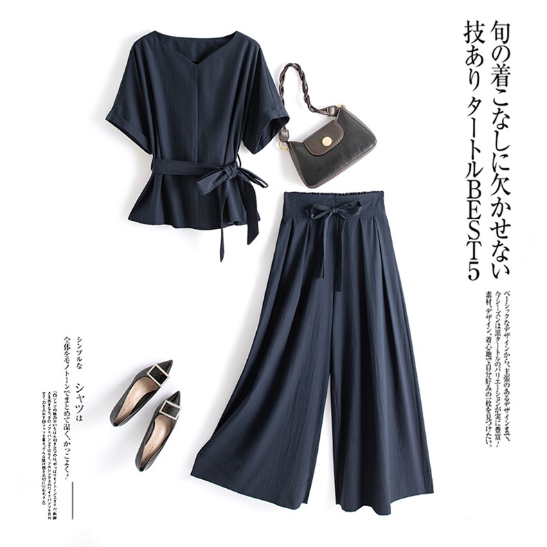 水衣源2335款抗皱面料宽松系腰带配裙裤套装（85-160斤可穿），女装套装/套裙，水衣源