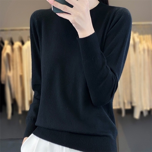 可机洗精纺半高领羊毛衫女薄款2025秋季内搭宽松针织打底衫上衣图片