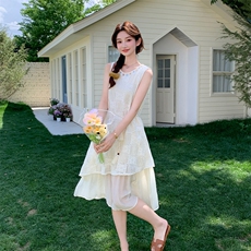 2025年夏季短袖收腰假两件常规偏软ins风223-1366P140K198，女装连衣裙，欣美人