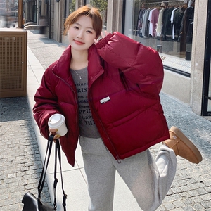 红色高级感小个子短款羽绒服女2024冬季新款加厚超好看面包服外套图片