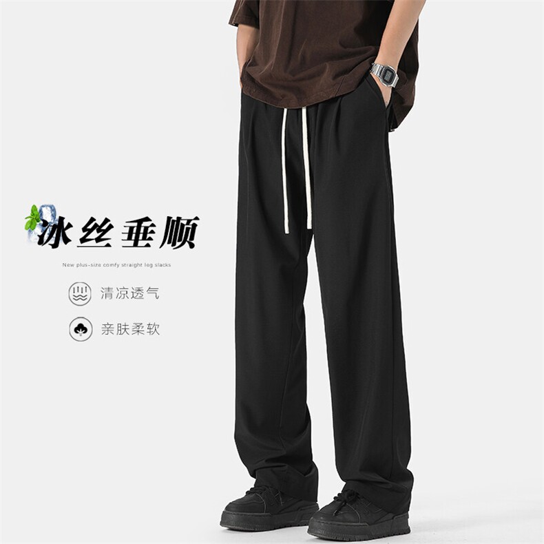 特批P25无差价夏季冰丝冰感阔腿裤男垂感港风休闲拖地长裤K1399图片