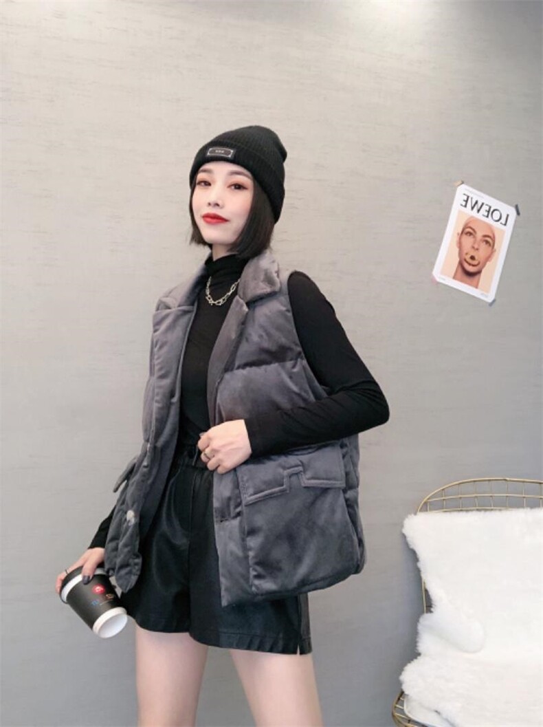 DG827休闲时尚丝绒大口袋立领百分百羽绒马甲,女装马甲,L·H·X