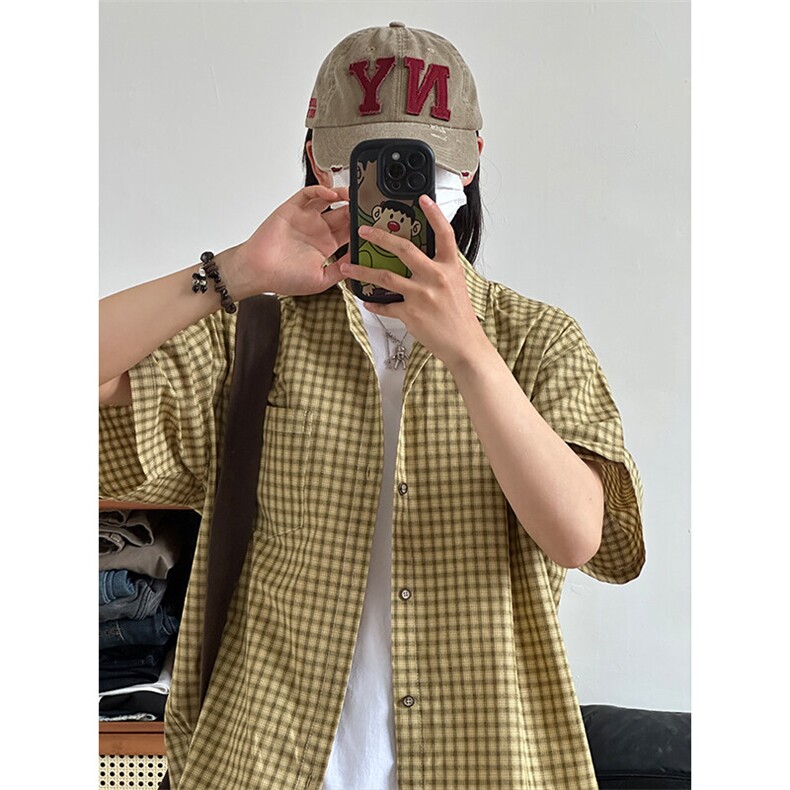 短袖衬衣男夏季新品港风宽松大码设计青年格子衬衫CS280-P35,男装衬衫,星座301C-5