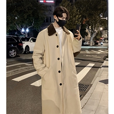 517A-8-Y63-P135现货韩系中长款羊羔毛翻领毛呢大衣风衣外套，男装风衣，星座517A-8（原B282）