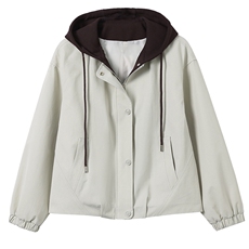 2026年开春新款宽松大码连帽拼色风衣外套百搭休闲款大码女装拉链，女装风衣，秋牧寒烟