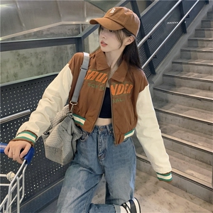 设计感小众复古美式刺绣短款棒球服辣妹薄款外套女E654-P65图片