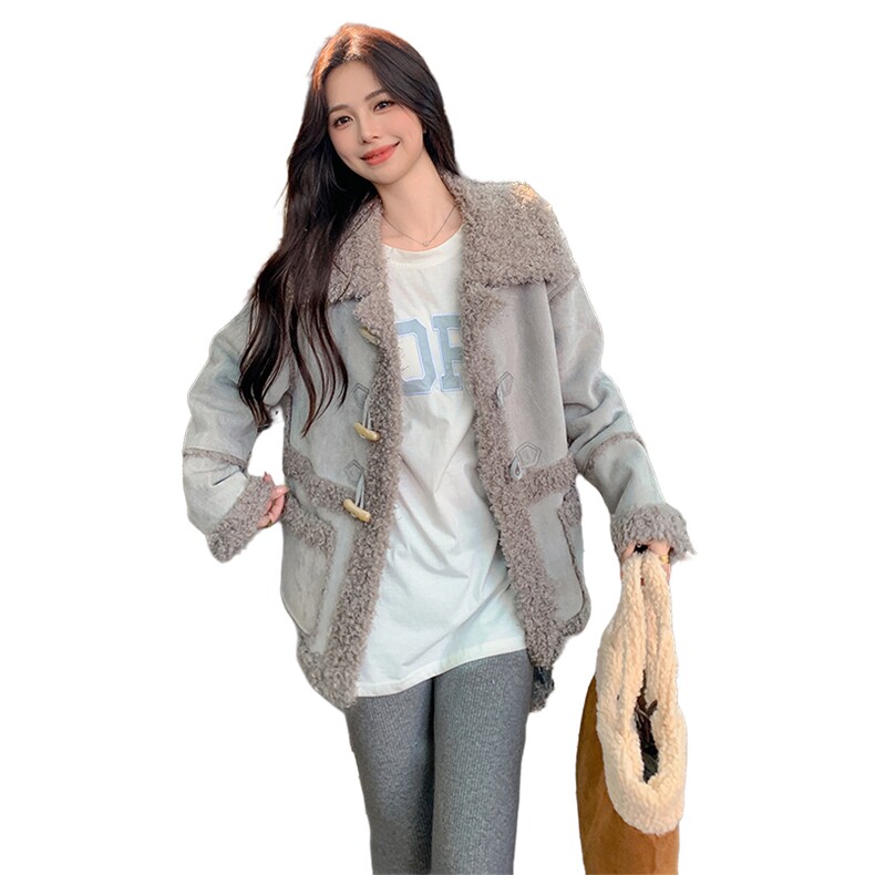 高级感皮毛一体外套冬季女加厚2024新款洋气小个子韩系减龄羊羔毛,女装棉衣/棉服,2C057