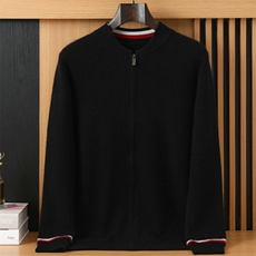 秋冬新款纯色立领拉链开衫时尚百搭，男装针织衫/毛衣，隆格羊绒