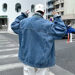 港风拼接牛仔外套男春季宽松ins2023新款潮流休闲夹克JK870-P70图片