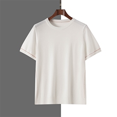 夏季新款简约莱塞尔金边圆领短袖男宽松百搭显瘦时尚休闲上衣，男装T恤，牧绒家园