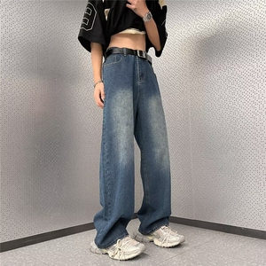 美式vibe裤子高街水洗牛仔裤男设计感小众拉链裤KM612P40图片