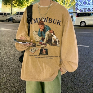 直播品质 重磅纯棉 美式蜡染水洗做旧潮牌宽松长袖t恤 CT316特P38图片
