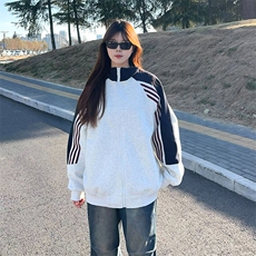 抖音得物高品质26春装美式高街重磅织带拼接撞色立领卫衣外套CM41，女装短外套，电商A486-1