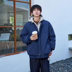 !潮流冬季连帽拉链加绒加厚棉衣情侣撞色棉服外套MY5567-P78，男装棉衣，星座610B-1