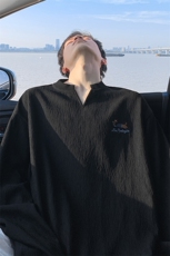 V领时尚打底衫腊肠狗刺绣纹理感大码长袖T恤男T51122-特P28控48，男装T恤，电商A001-1