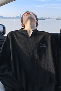 V领时尚打底衫腊肠狗刺绣纹理感大码长袖T恤男T51122-特P28控48图片