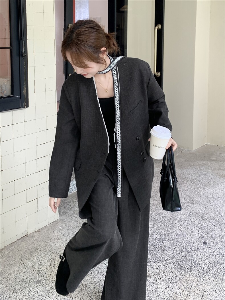 高级感显瘦西服外套通勤套装女2025春秋季新款休闲阔腿长裤两件套,女装套装/套裙,蝶眷