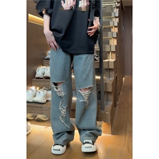 夏季休闲美式情侣做旧宽松破洞阔腿拖地裤牛仔裤男女款D558/P65，男装牛仔裤，星座206（原A221）