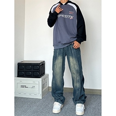 美式高街重工水洗宽松牛仔裤长裤A014-DY23309-P58控78，男装牛仔裤，电商A014
