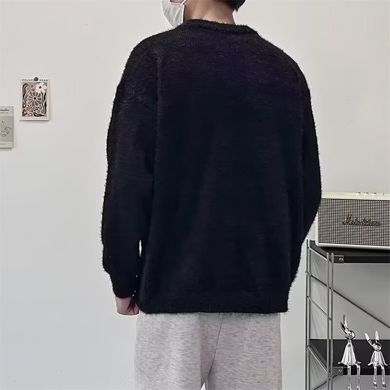 G110-P572025新款暗黑系玫瑰花水貂绒毛衣小众宽松原创简约,男装针织衫/毛衣,电商B323A