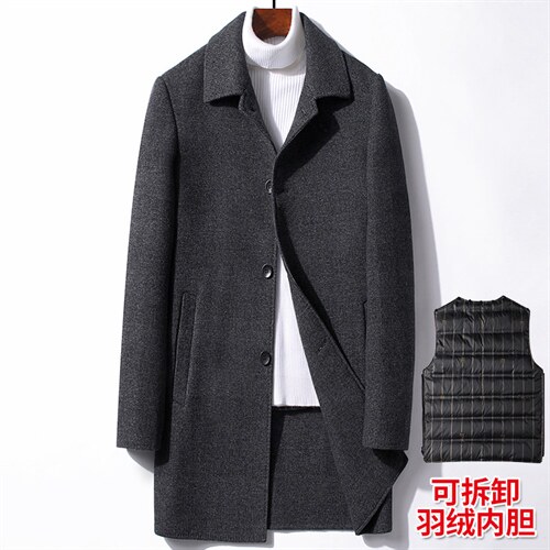 S3816冬季双面呢落肩袖中长款羽绒可脱卸款韩版毛呢外套P420，男装毛呢大衣，电商B360