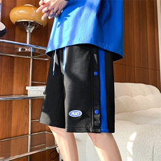24夏季宽松中性休闲五分卫裤蓝侧条情侣直筒运动短裤控K3303-P28，男装休闲裤，电商A009A（原A058A）