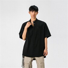 1新中式立领衬衫风暗扣工装大码M-5XL半袖衬衣男78013P48控78，男装T恤，星座226-2